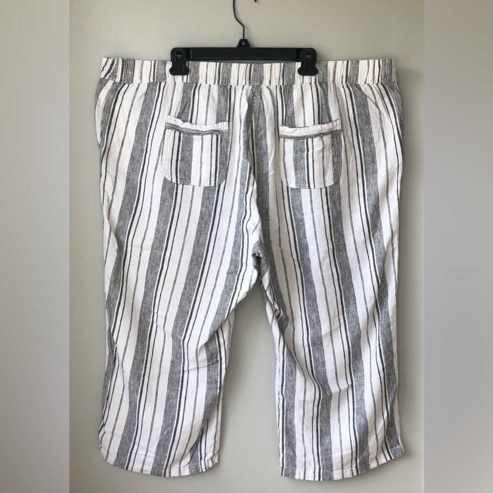Per Se Womens Wide Leg Capri Pants Linen Blend Striped Drawstring Size 3X - Picture 5 of 9